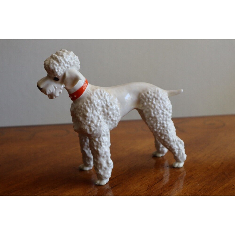 Vintage HR Hutschenreuther Germany White Porcelain Standard Poodle Figurine 6.2"